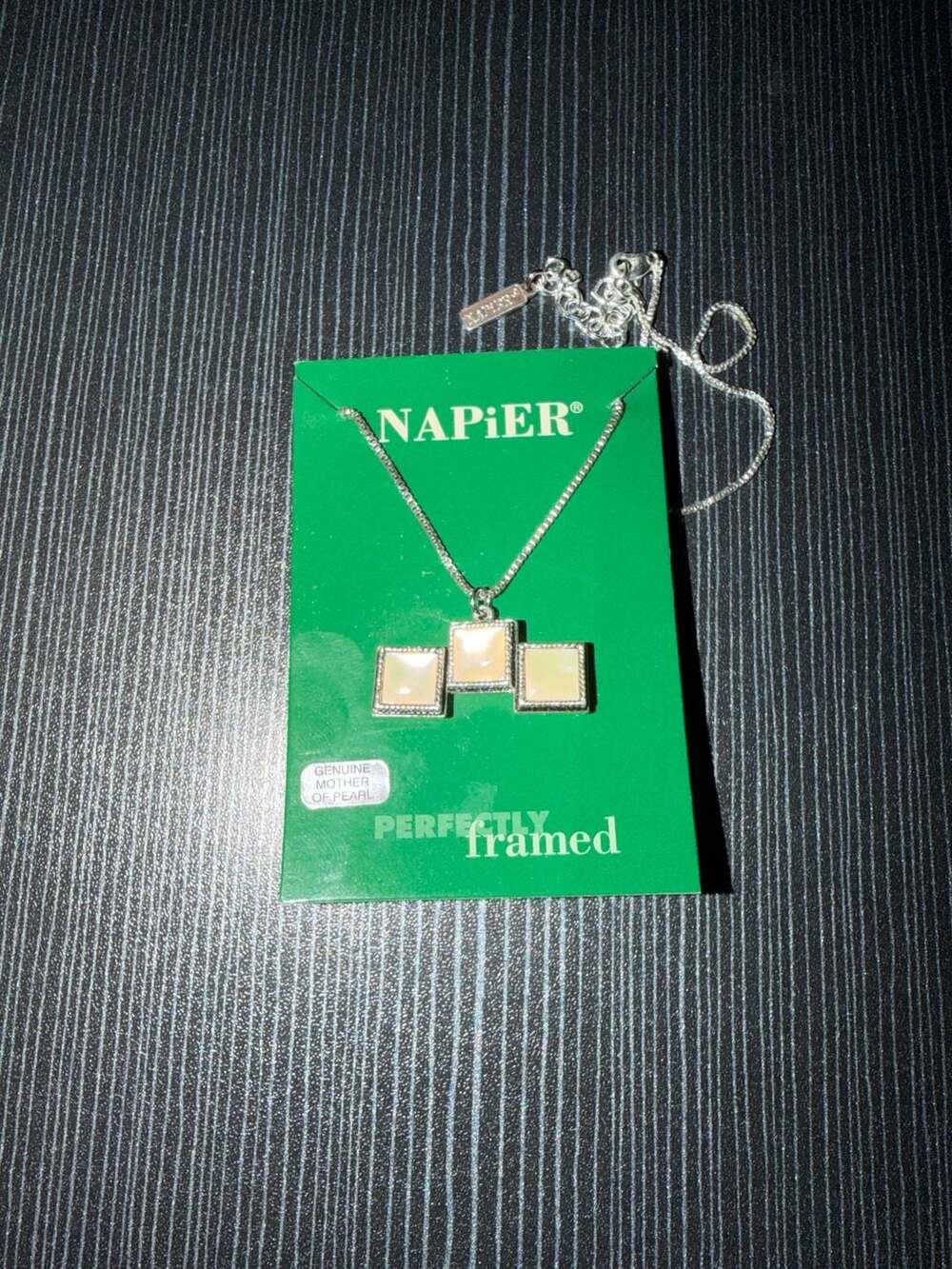 Napier Perfectly Framed Silver Tone Triple Square Genuine Mother of Pearl Pendan